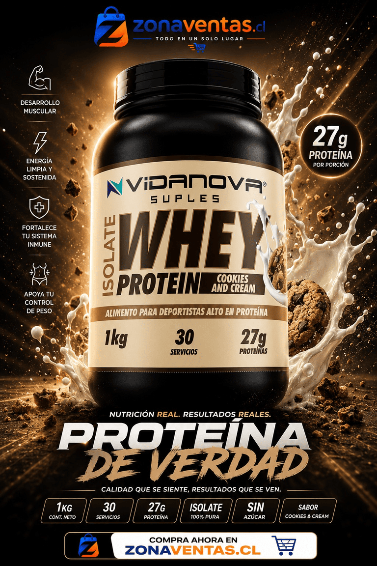 Proteina Whey Isolate 1 kg cookie y cream