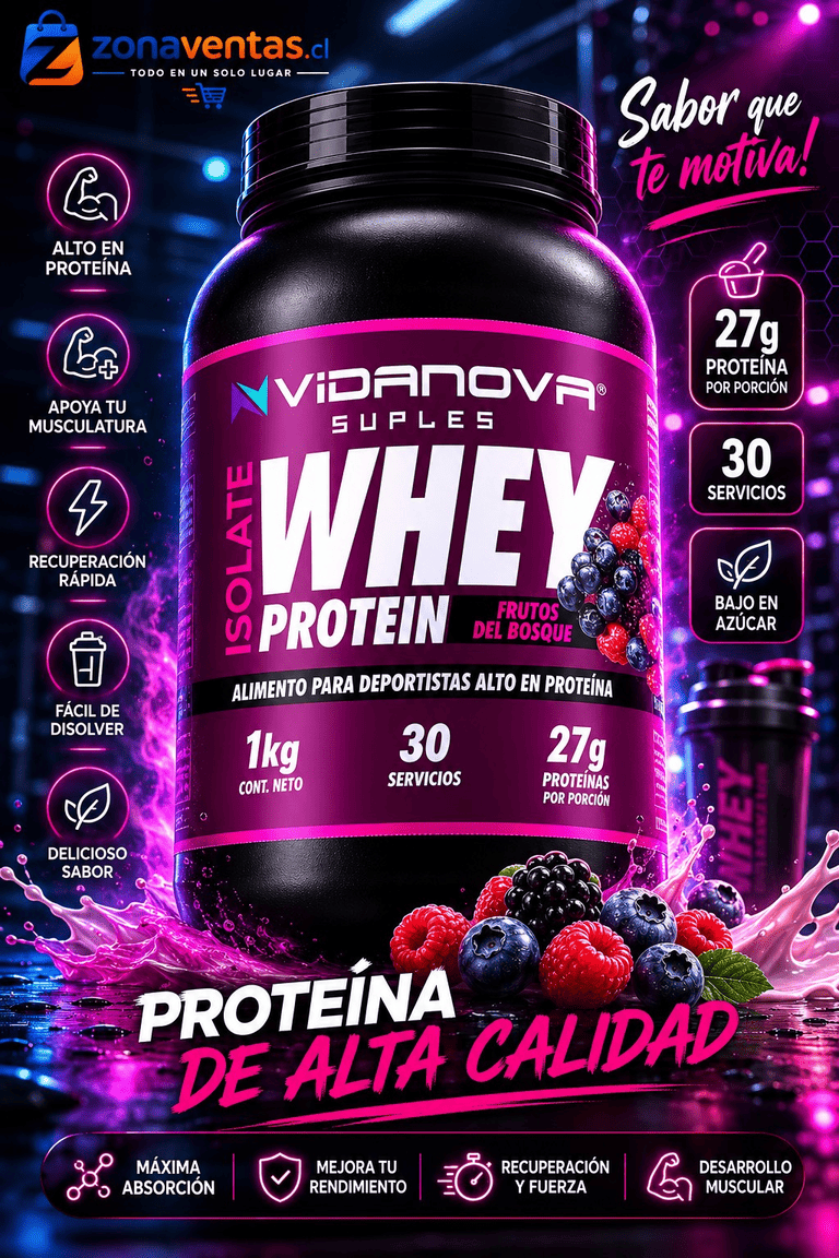 Proteina Whey Isolate 1 kg frutos del bosque